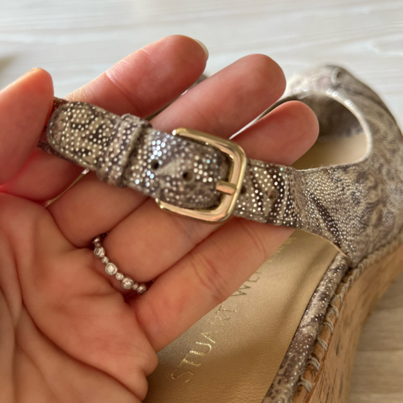 Stuart Weitzman sandal Jean slingback peep toe cork wedge size 9 NWOT - Picture 7 of 17